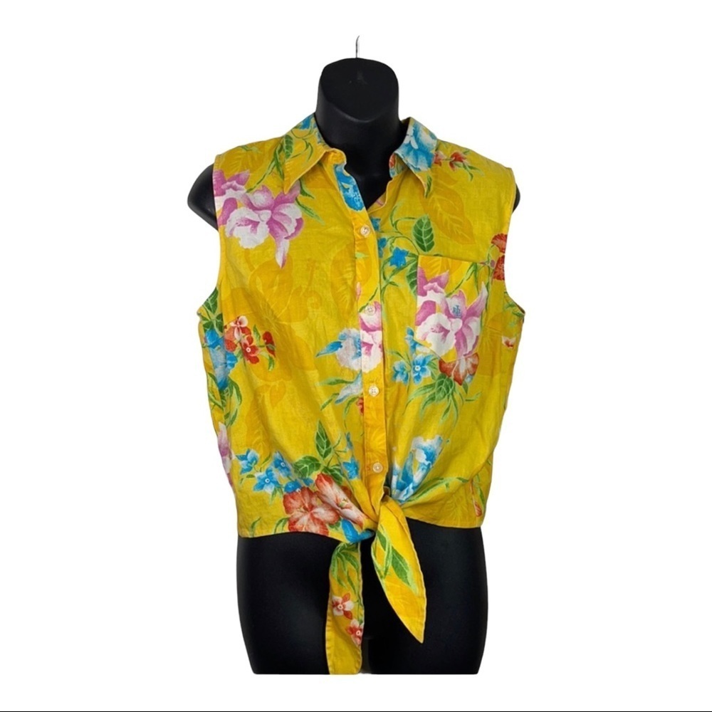 Ralph Lauren Linen Tropical Tie Waist Blouse M